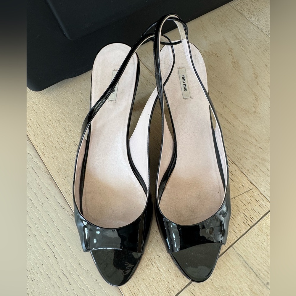 PRADA Miu Miu OPEN TOE Slingback Patent Heels 39.5 - Picture 3 of 8